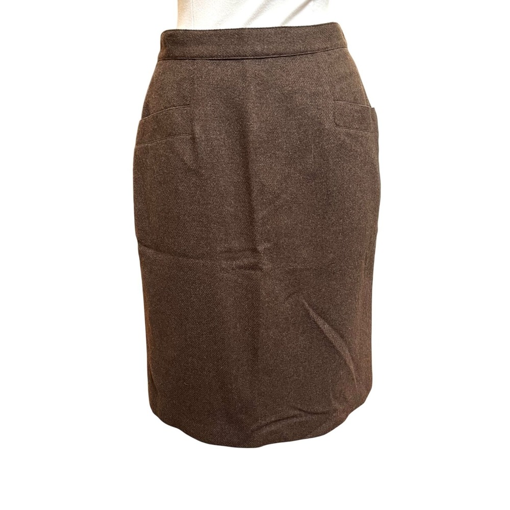 Rafaella Womens Brown Wool Pencil Skirt Midi Lined Size 12 Pockets Office Preppy